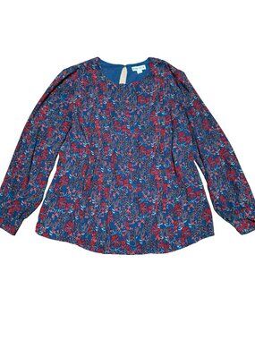 Ava And Viv Top Women's Size X Blue, Red Floral Print, Long Sleeve